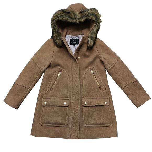 J. Crew Chateau Parka Italian Stadium Cloth Heather Acorn Size 8 - Picture 1 of 6